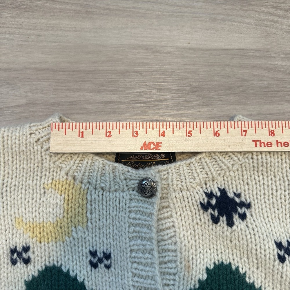 VTG 1989 Eddie Bauer Women's Hand Knit Wool Cardigan Sweater Nordic Ski Scene Lg - Picture 6 of 13
